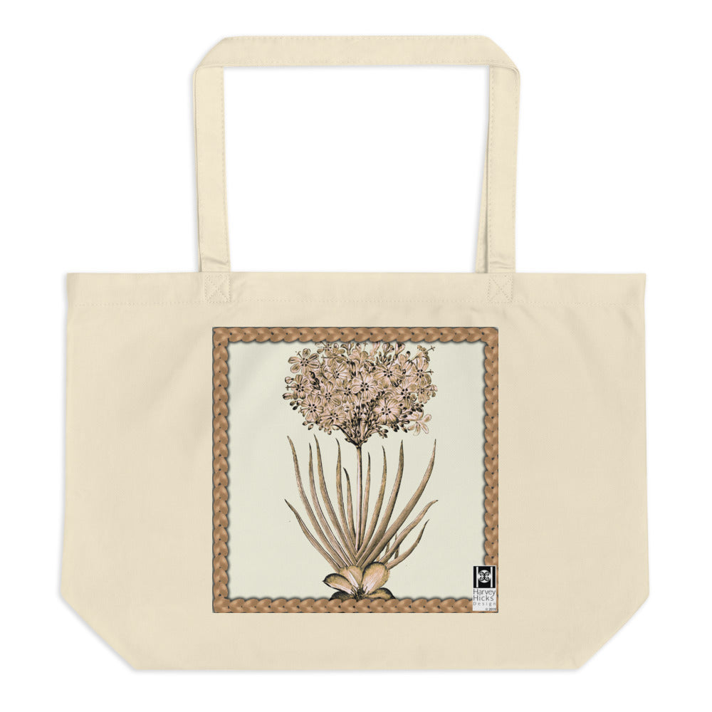Large tote bag made from organic cotton featuring a vintage illustration of a desert floral.