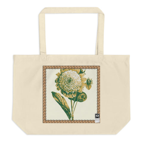 Large tote made from organic cotton featuring a vintage illustration of a sunflower