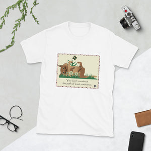 Short sleeve tee with cat illustration and a message, white