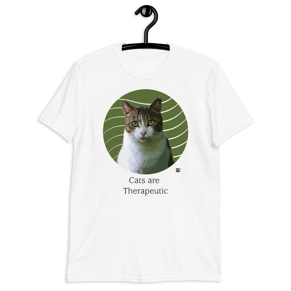 Short sleeve tee featruing an illustration of a Domestic Short Hair cat, white