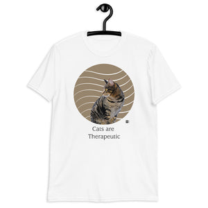 Short sleeve tee featuring the illustration of a Tiger Stripe Cat with a message, white