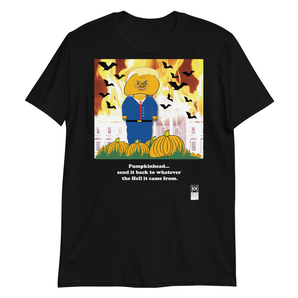 Short sleeve tee with a political message for Halloween, in black