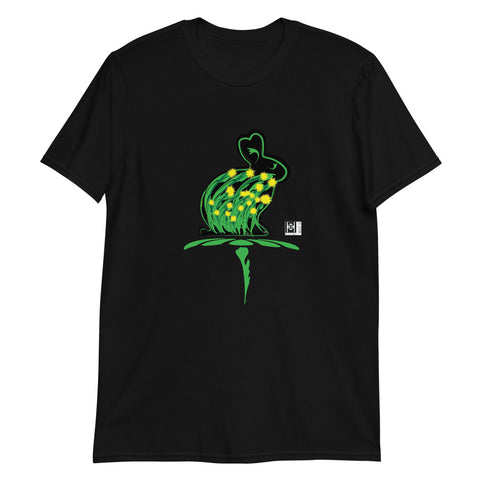 Short sleeve tee featuring a Black Rabbit made of fresh spring grass.  It comes in black or white