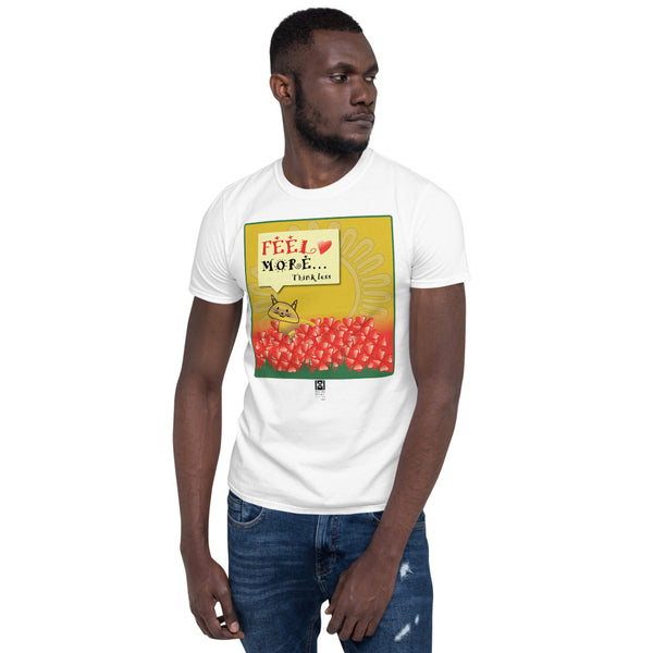 Short sleeve tee featuring a cat illustration with a message, white