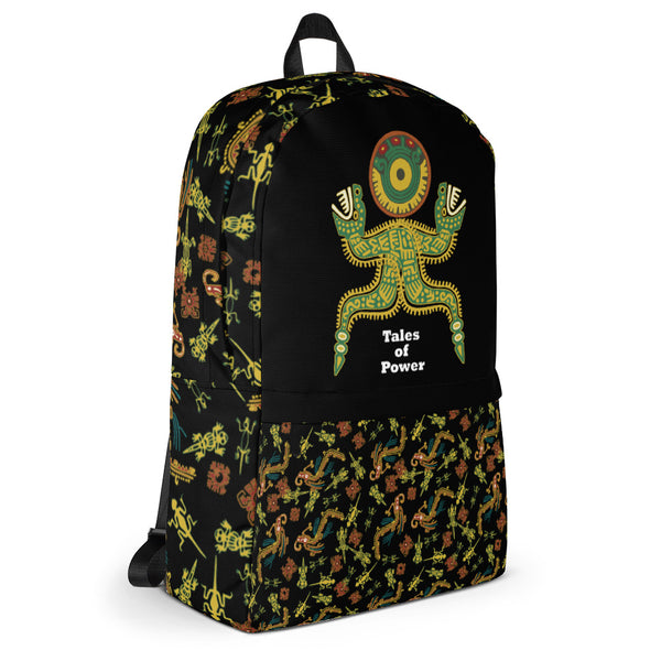Backpack featuring pre-Columbian illustrations from Mexico.