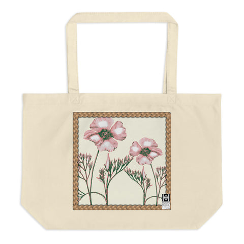 Large tote bag made from 100% organic cotton featuring a vintage simple floral illustration.