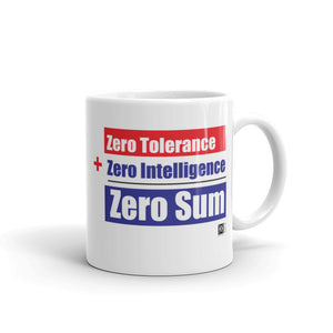 Mug ceramic, featuring a graphic display of a political message, white