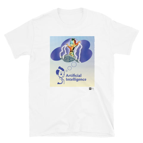 Short-Sleeve Unisex T-Shirt featuring a robot illustration commenting on AI